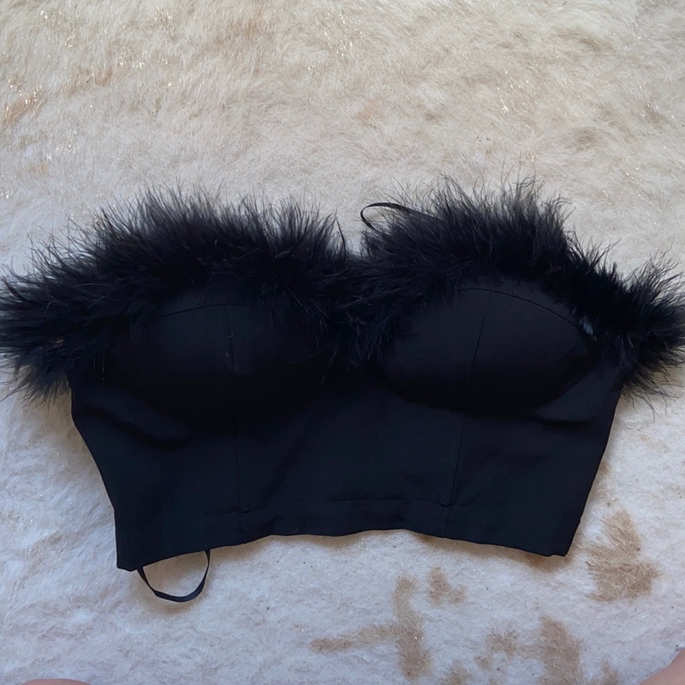 Forever 21 Faux Feather Trim Corset Crop Tube Top